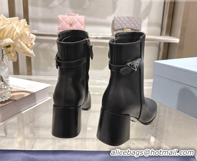 Low Price Prada Calf Leather Heel Ankle Boots 6.5cm with Buckle Black 1206035 2026
