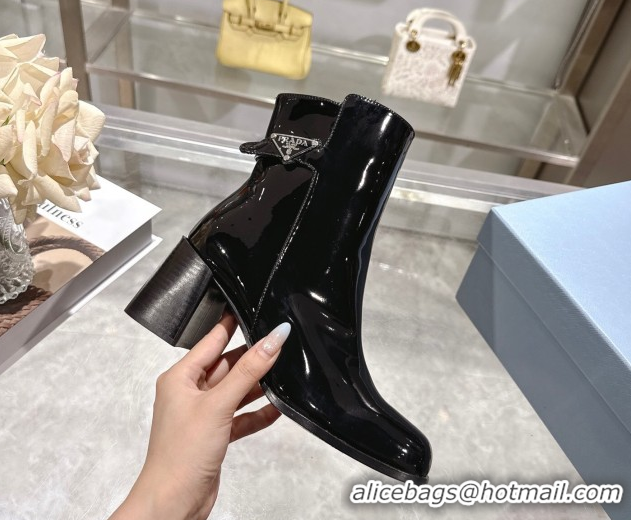 Purchase Prada Patent Leather Heel Ankle Boots 6.5cm with Buckle Black 1206036 2026