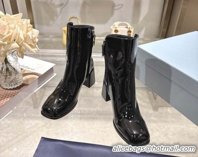 Purchase Prada Patent Leather Heel Ankle Boots 6.5cm with Buckle Black 1206036 2026