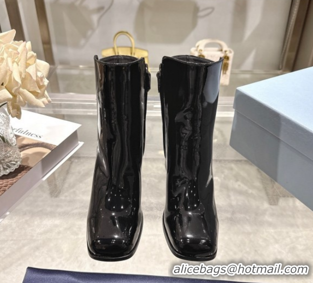 Purchase Prada Patent Leather Heel Ankle Boots 6.5cm with Buckle Black 1206036 2026