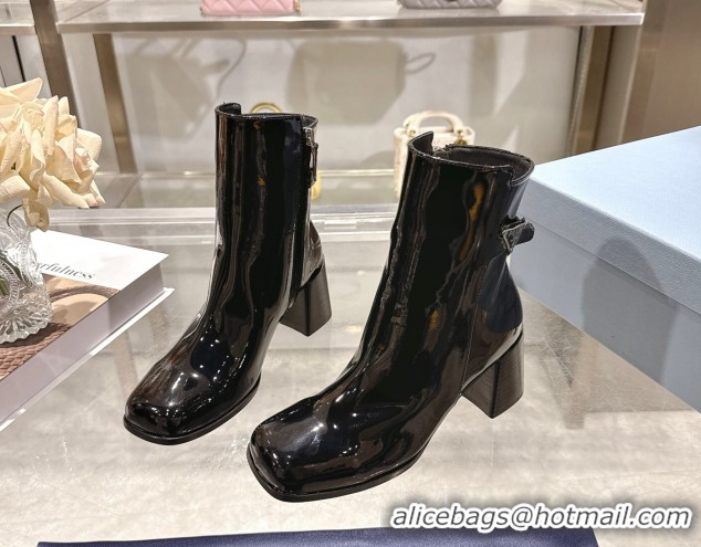 Purchase Prada Patent Leather Heel Ankle Boots 6.5cm with Buckle Black 1206036 2026