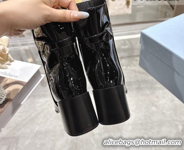 Purchase Prada Patent Leather Heel Ankle Boots 6.5cm with Buckle Black 1206036 2026
