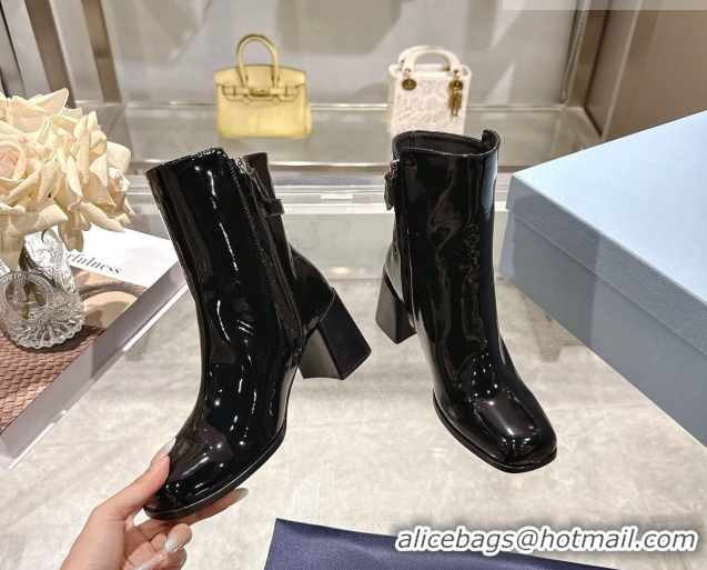 Purchase Prada Patent Leather Heel Ankle Boots 6.5cm with Buckle Black 1206036 2026