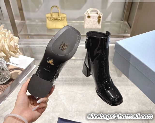 Purchase Prada Patent Leather Heel Ankle Boots 6.5cm with Buckle Black 1206036 2026