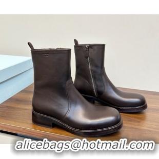 Best Product Prada Calf Leather Flat Ankle Boots Brown PR120606 1206037 2026