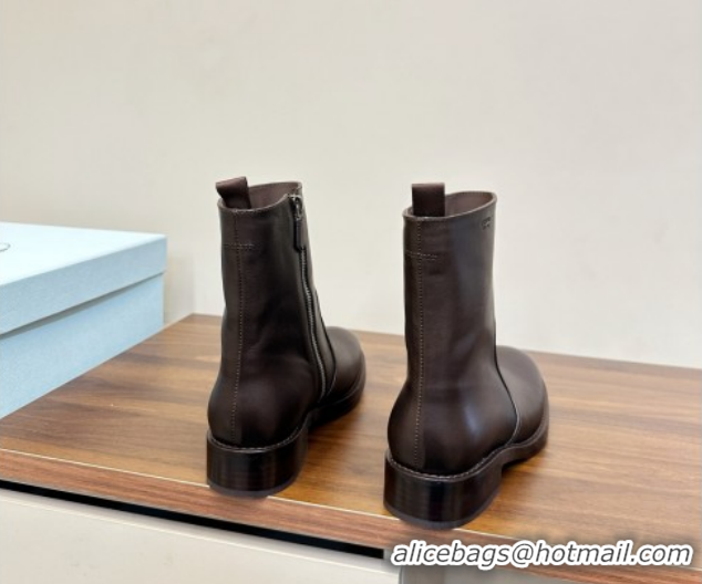 Best Product Prada Calf Leather Flat Ankle Boots Brown PR120606 1206037 2026