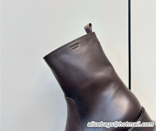 Best Product Prada Calf Leather Flat Ankle Boots Brown PR120606 1206037 2026