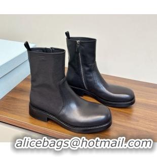 Good Quality Prada Calf Leather Flat Ankle Boots Black PR120606 1206038 2026