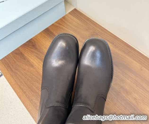 Good Quality Prada Calf Leather Flat Ankle Boots Black PR120606 1206038 2026