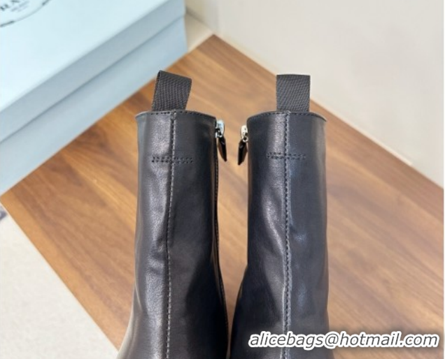 Good Quality Prada Calf Leather Flat Ankle Boots Black PR120606 1206038 2026