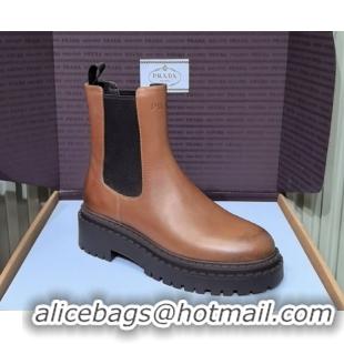 Grade Quality Prada Double Chocolate Calf Leather Chelsea Boots 5cm 1T744N Brown 2026