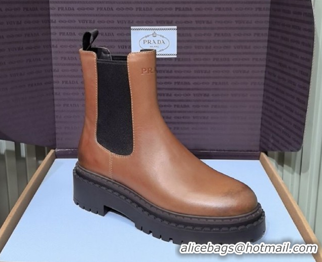 Grade Quality Prada Double Chocolate Calf Leather Chelsea Boots 5cm 1T744N Brown 2026