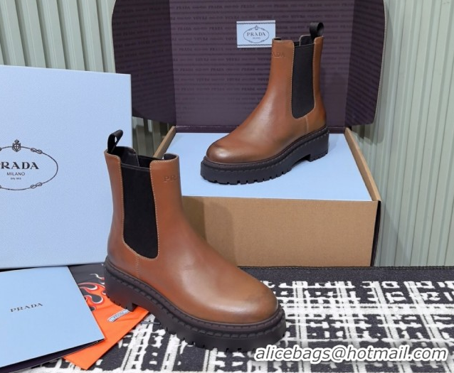 Grade Quality Prada Double Chocolate Calf Leather Chelsea Boots 5cm 1T744N Brown 2026
