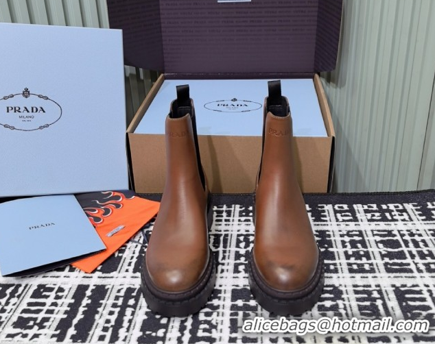 Grade Quality Prada Double Chocolate Calf Leather Chelsea Boots 5cm 1T744N Brown 2026
