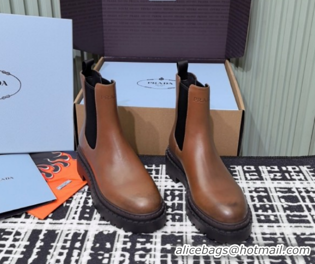 Grade Quality Prada Double Chocolate Calf Leather Chelsea Boots 5cm 1T744N Brown 2026