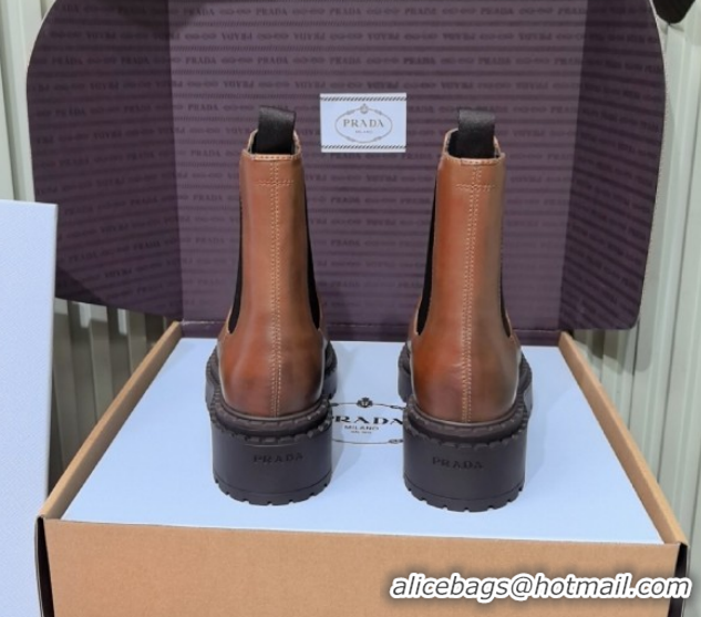 Grade Quality Prada Double Chocolate Calf Leather Chelsea Boots 5cm 1T744N Brown 2026