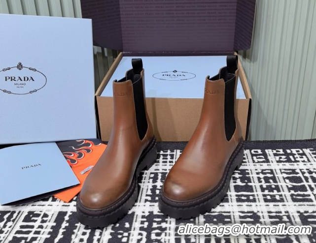 Grade Quality Prada Double Chocolate Calf Leather Chelsea Boots 5cm 1T744N Brown 2026