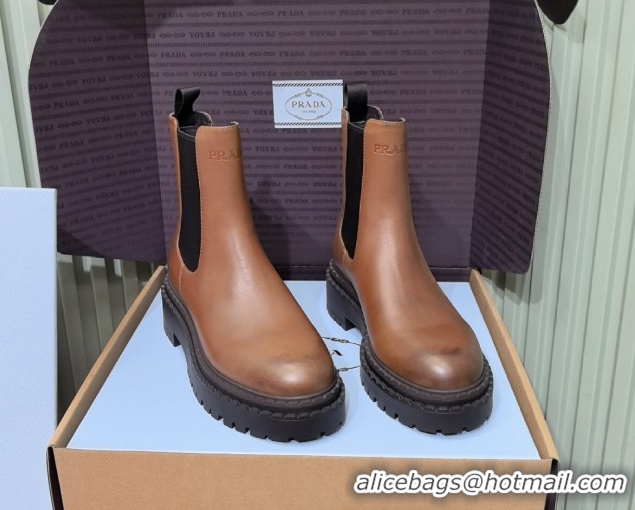 Grade Quality Prada Double Chocolate Calf Leather Chelsea Boots 5cm 1T744N Brown 2026