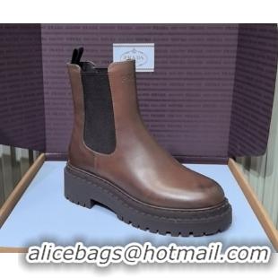 Unique Style Prada Double Chocolate Calf Leather Chelsea Boots 5cm 1T744N Dark Brown 2026