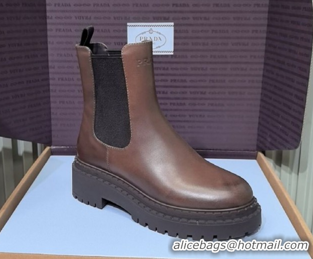 Unique Style Prada Double Chocolate Calf Leather Chelsea Boots 5cm 1T744N Dark Brown 2026