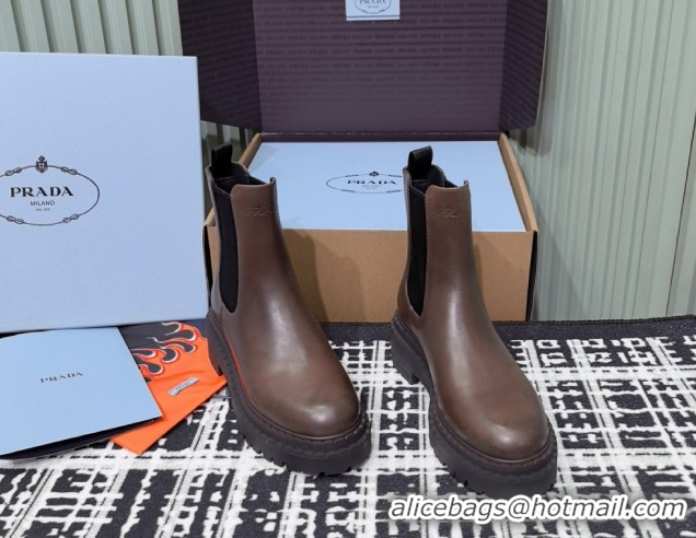 Unique Style Prada Double Chocolate Calf Leather Chelsea Boots 5cm 1T744N Dark Brown 2026