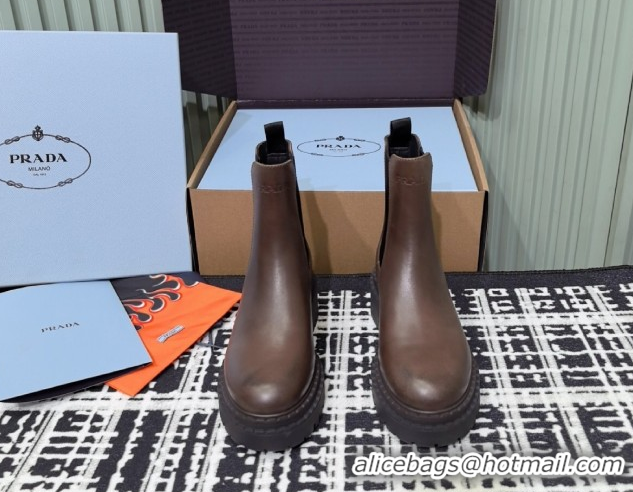 Unique Style Prada Double Chocolate Calf Leather Chelsea Boots 5cm 1T744N Dark Brown 2026