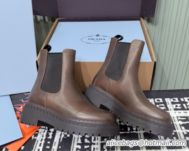 Unique Style Prada Double Chocolate Calf Leather Chelsea Boots 5cm 1T744N Dark Brown 2026