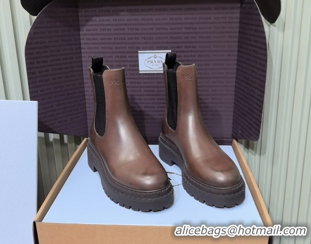 Unique Style Prada Double Chocolate Calf Leather Chelsea Boots 5cm 1T744N Dark Brown 2026