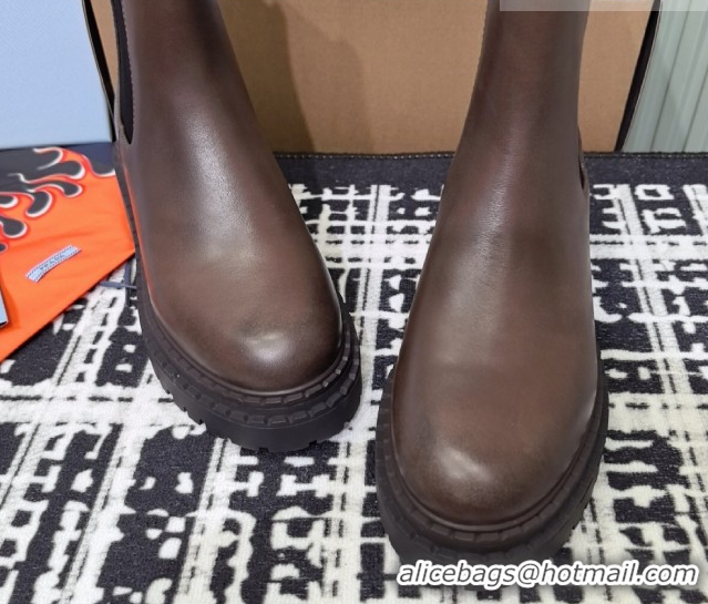 Unique Style Prada Double Chocolate Calf Leather Chelsea Boots 5cm 1T744N Dark Brown 2026