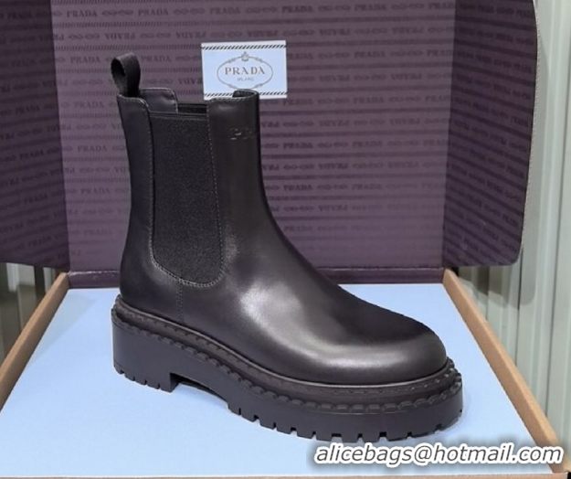 Most Popular Prada Double Chocolate Calf Leather Chelsea Boots 5cm 1T744N Black 2026