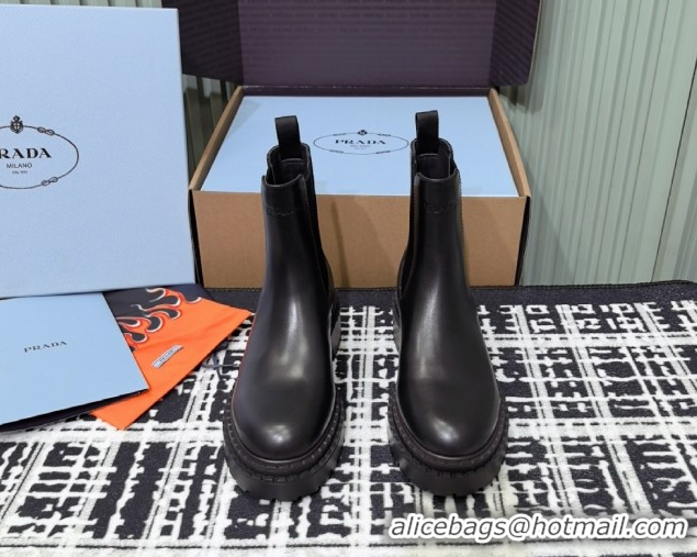 Most Popular Prada Double Chocolate Calf Leather Chelsea Boots 5cm 1T744N Black 2026