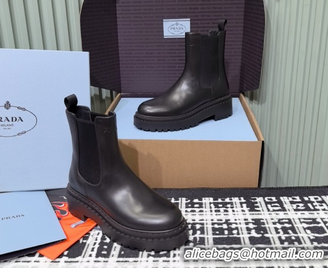 Most Popular Prada Double Chocolate Calf Leather Chelsea Boots 5cm 1T744N Black 2026