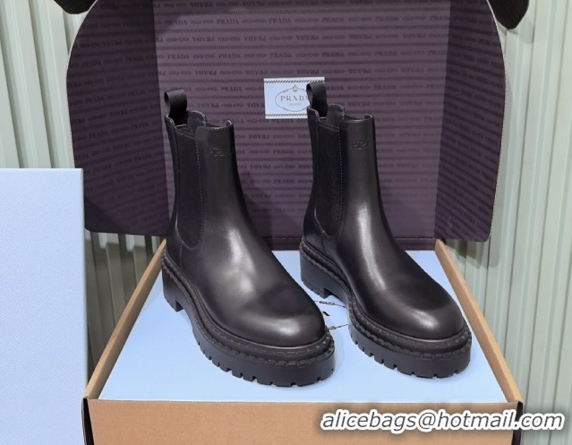Most Popular Prada Double Chocolate Calf Leather Chelsea Boots 5cm 1T744N Black 2026