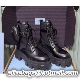 Classic Prada Monolith leather and Re-Nylon combat boots with pouch 1T255M Black 2026