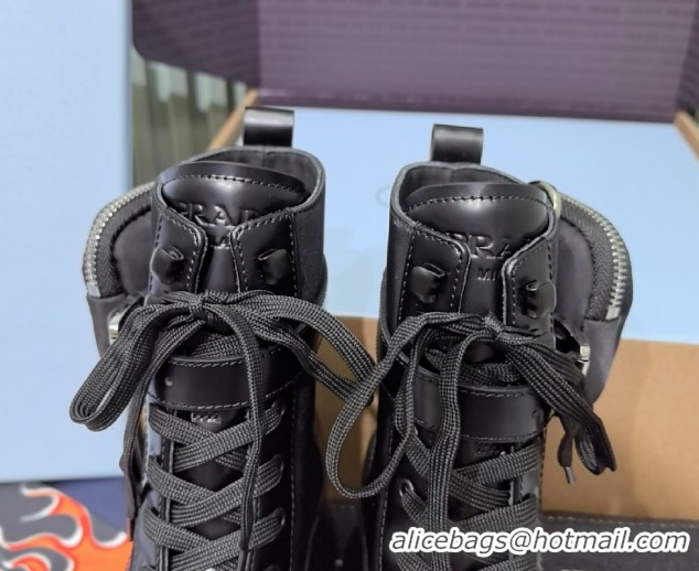 Classic Prada Monolith leather and Re-Nylon combat boots with pouch 1T255M Black 2026