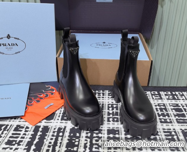 Hot Style Prada Monolith brushed leather Chelsea boots Black 1T256N 1206044 2026