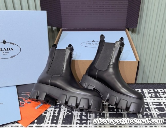 Hot Style Prada Monolith brushed leather Chelsea boots Black 1T256N 1206044 2026