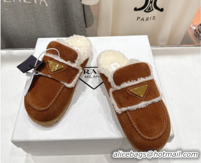 Luxury Cheap Prada Suede & Shearling Loafers P121601 Brown 121602 2026