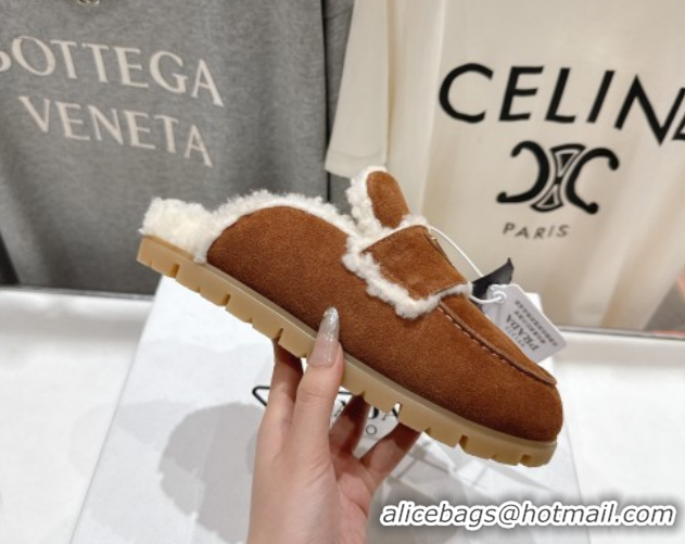 Luxury Cheap Prada Suede & Shearling Loafers P121601 Brown 121602 2026