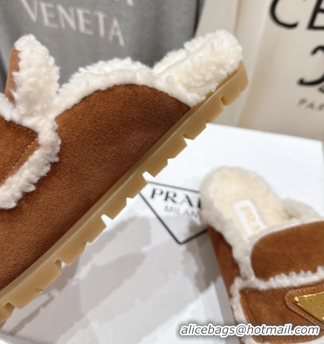 Luxury Cheap Prada Suede & Shearling Loafers P121601 Brown 121602 2026