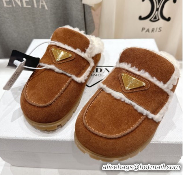 Luxury Cheap Prada Suede & Shearling Loafers P121601 Brown 121602 2026