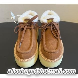 Durable Prada Suede & Shearling Platform Lace-up Boots P121604 Brown 5121604 2026