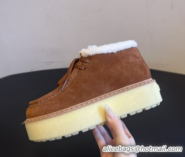 Durable Prada Suede & Shearling Platform Lace-up Boots P121604 Brown 5121604 2026