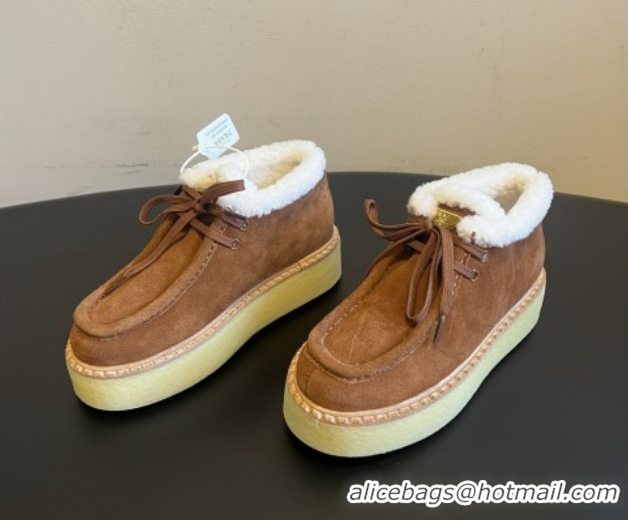 Durable Prada Suede & Shearling Platform Lace-up Boots P121604 Brown 5121604 2026
