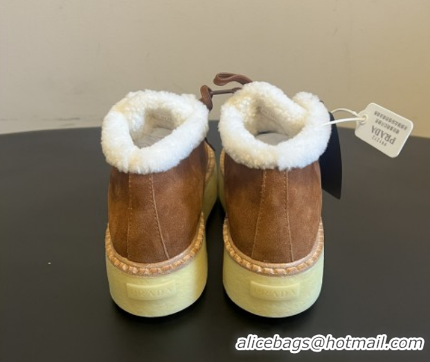 Durable Prada Suede & Shearling Platform Lace-up Boots P121604 Brown 5121604 2026