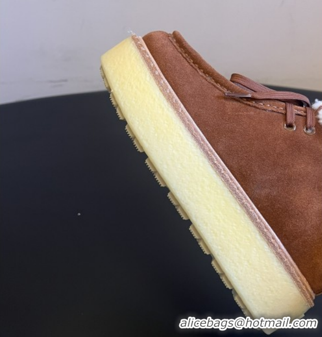 Durable Prada Suede & Shearling Platform Lace-up Boots P121604 Brown 5121604 2026