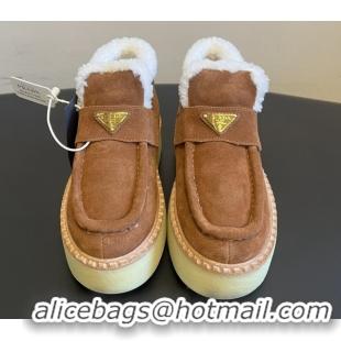 Luxurious Prada Suede & Shearling Platform Loafers P121605 Brown 5121604 2026