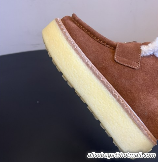 Luxurious Prada Suede & Shearling Platform Loafers P121605 Brown 5121604 2026