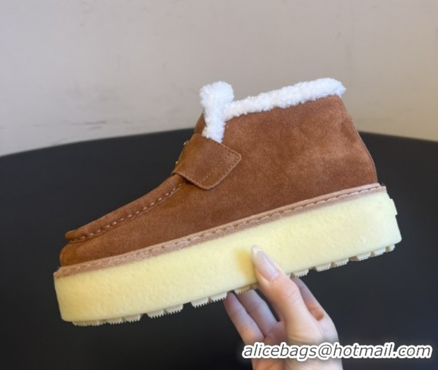 Luxurious Prada Suede & Shearling Platform Loafers P121605 Brown 5121604 2026