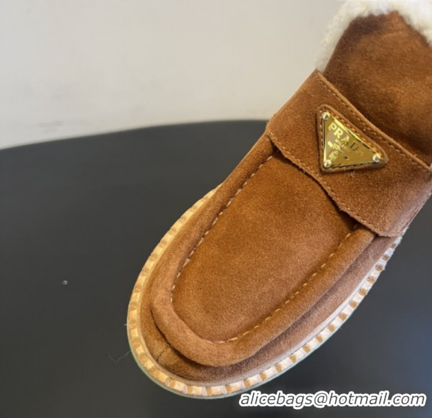 Luxurious Prada Suede & Shearling Platform Loafers P121605 Brown 5121604 2026